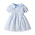 thumbnail image 2 of Baby Boy Girl Summer Outfits Peter Pan Collar Girl Dress Kids Puff Sleeve Button Dress Matching Boy Suspender Short Outfit Sets, 2 of 8