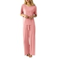 thumbnail image 5 of Ludearly 3 Piece Lounge Sets For Women Ice Silk Short Sleeve Tops And Shorts&Long Pants Loose Matching Pajama Sets Loungewear Sweatsuits, 5 of 5