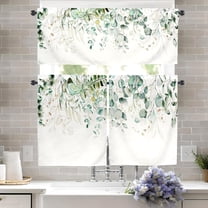 Sage Green Kitchen Curtains and Valances Set - 3 Piece Kitchen Curtains 36 Inch Length Sets with Valance for Windows Rod Pocket Eucalyptus Leaves Farmhouse Kitchen Decor Decorations
