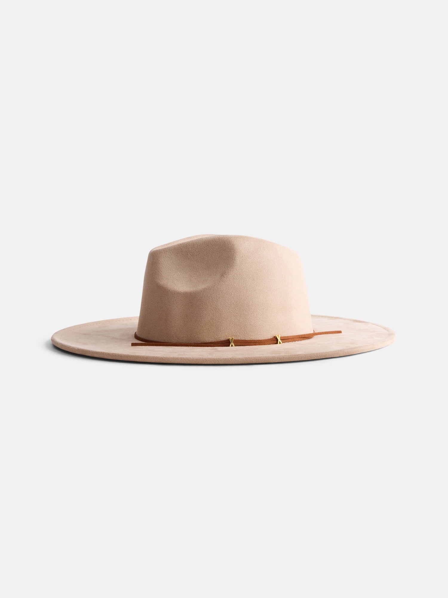 Scenario Women's Faux Suede Fedora with Mix Media Band, Light Tan