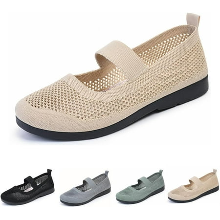 KAQ Women s Casual Hollow Out Knitted Mary Jane Flats Shoes Fashion Comfortable Mesh Walking Beach Shoes Lightweight Breathable Slip-On Shoes