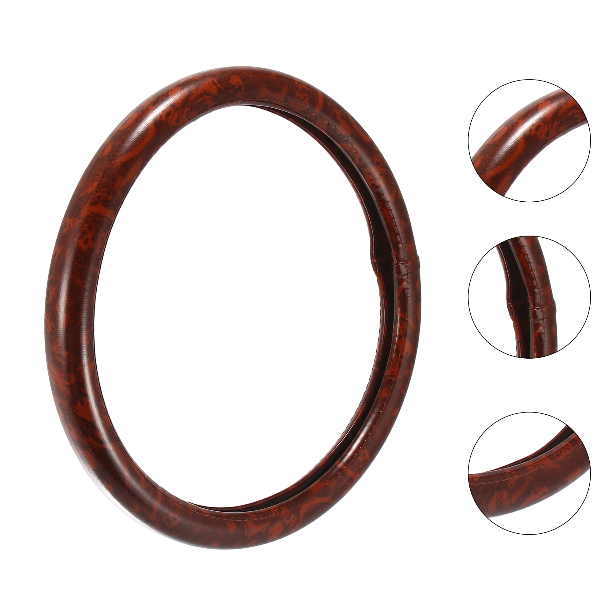 Unique Bargains 15" Universal Anti Slip Steering Wheel Grip Cover for Car Sedan SUV Breathable Wood Grain Brown