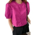 thumbnail image 5 of VONDA Women Puff Short Sleeve Blouse Crewneck Elegant Casual Shirt Tops, 5 of 6