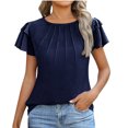 thumbnail image 2 of AherBiu Womens Tops Dressy Casual Blouse Layered Ruffle Short Sleeve Crewneck Summer Ruched Loose Shirts, 2 of 6