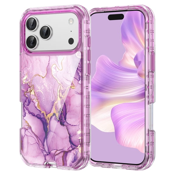 Mantto for iPhone 17 Case, 3 in 1 Slim Hybrid Crystal Rubber Bumper Cute Marble Pattern Hard PC Soft Silicone Drop Protection Women Girls Cover for iPhone 17, Purple Marble