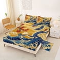 thumbnail image 2 of Feelyou Retro Chinese Dragon Full Size Sheets for Kids Boys Teens, Ukiyo Wave Blossom Bed Sheets, Gold Blue Red, 4-Piece, 2 of 5