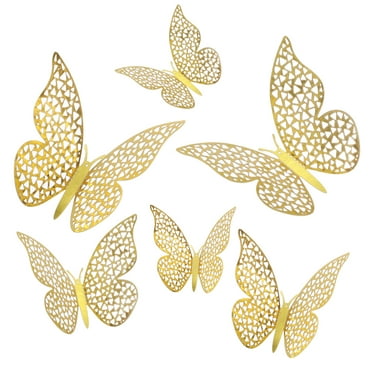 Uxcell 72Pcs 3D Beautiful Butterfly Removable DIY Wall Stickers for Birthday Party Decorations Cake Decorations, Gold