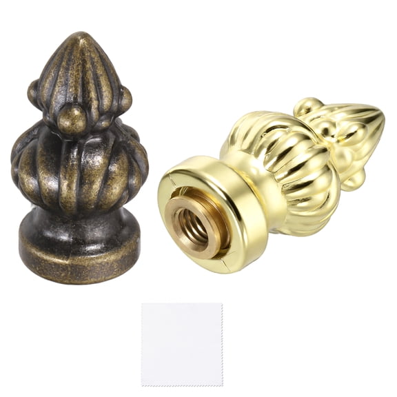Uxcell 2Pcs 1.4" Tall Lamp Finials, Lamp Cap Knob Decoration Screw Cap Nuts with Cleaning Cloth for Table Floor Lighting Fixtures Shade Holder Retro Decorative, Bronze/Gold