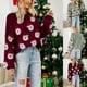 thumbnail image 5 of Suéter de punto navideño para mujer 2024, lindo suéter con cuello redondo y estampado de cabeza de Papá Noel, jersey de polar cálido para invierno, prendas de vestir para mujer, 5 of 5