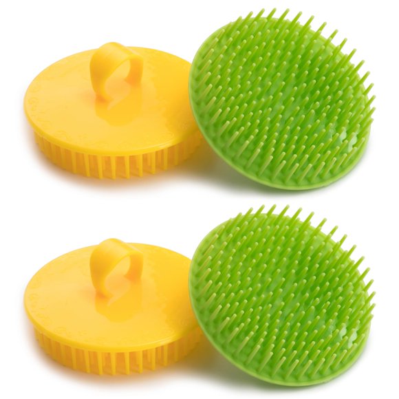 Cepillo para el cuero cabelludo, cepillo para limpiar la caspa, champú para el cuero cabelludo, cepillo para el cuero cabelludo, masajeador, paquete de 4 (verde y amarillo)