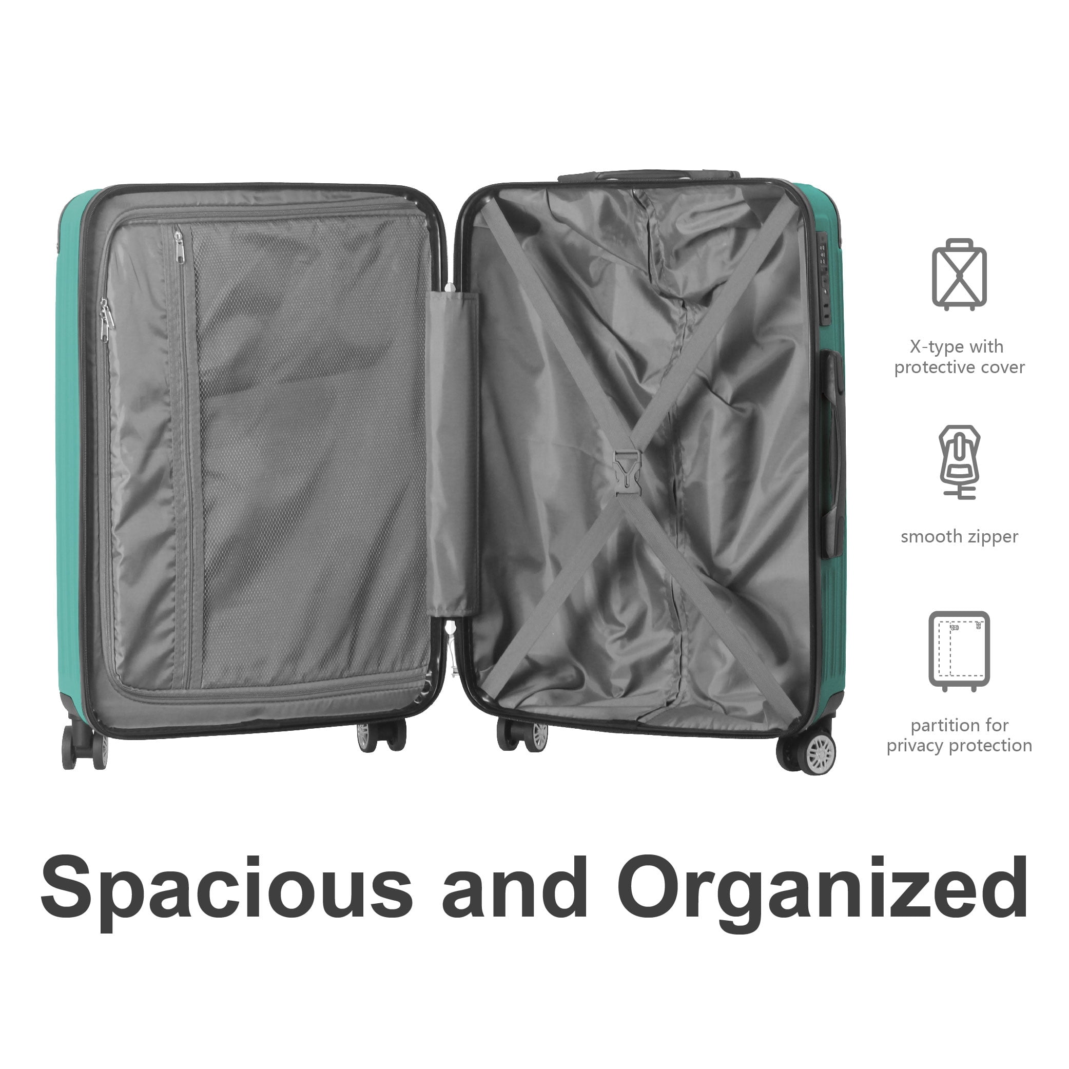 MAYEERTY 3-Piece ABS Luggage Set, Spinner Wheels, TSA Lock, Lightweight Suitcase, Aqua Green
