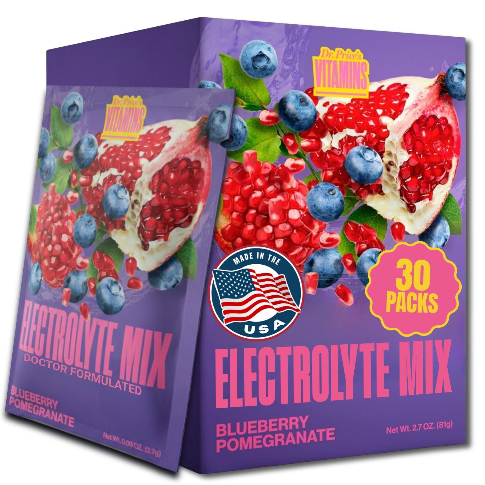 Dr. Price’s Electrolyte Mix – Blueberry Pomegranate Flavor, 30 Packets | Sugar-Free Hydration Powder with Trace Minerals