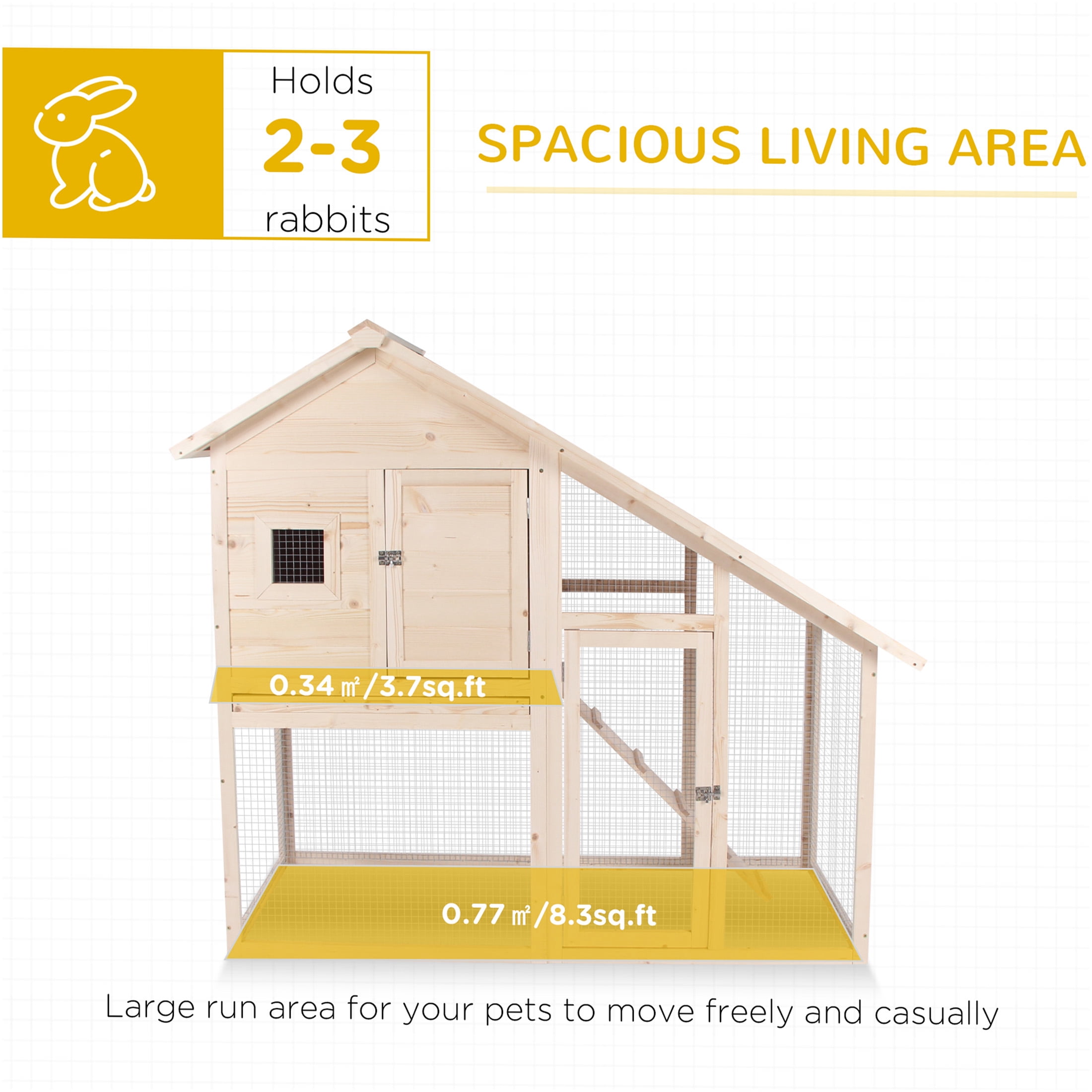 JERFIT 55 Inch Large Outdoor Rabbit Hutch with Waterproof Asphalt Roof, 2-Story Wooden Bunny Cage with Ramp & Removable Tray for Rabbits, Guinea Pigs, Small Pets