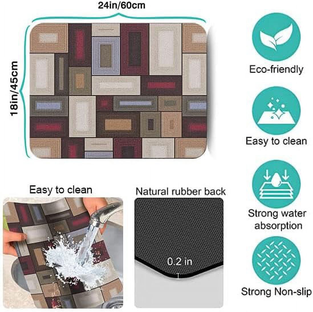Washable Rubber Abstract Contemporary Dish Drying Mats for Kitchen Counter Home Large Coffee Bar Pad Accessories and Decor for Utensils Stemware 18''''x24''''