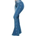 thumbnail image 2 of Women's Flared Jeans, High-Waist Stretch French-Style Jeans, Loose-Leg Buttoned Denim Pants, Flared Denim Jeans (S-5XL) Blue S, 2 of 7