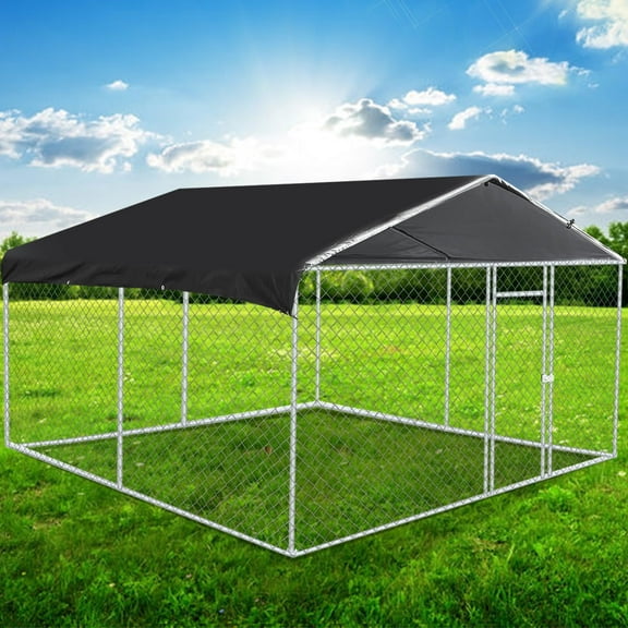 Jarbalai 10 x 10ft Large Outdoor Covered Dog Kennel with Roof Heavy Duty Outside Dog Run Enclosure