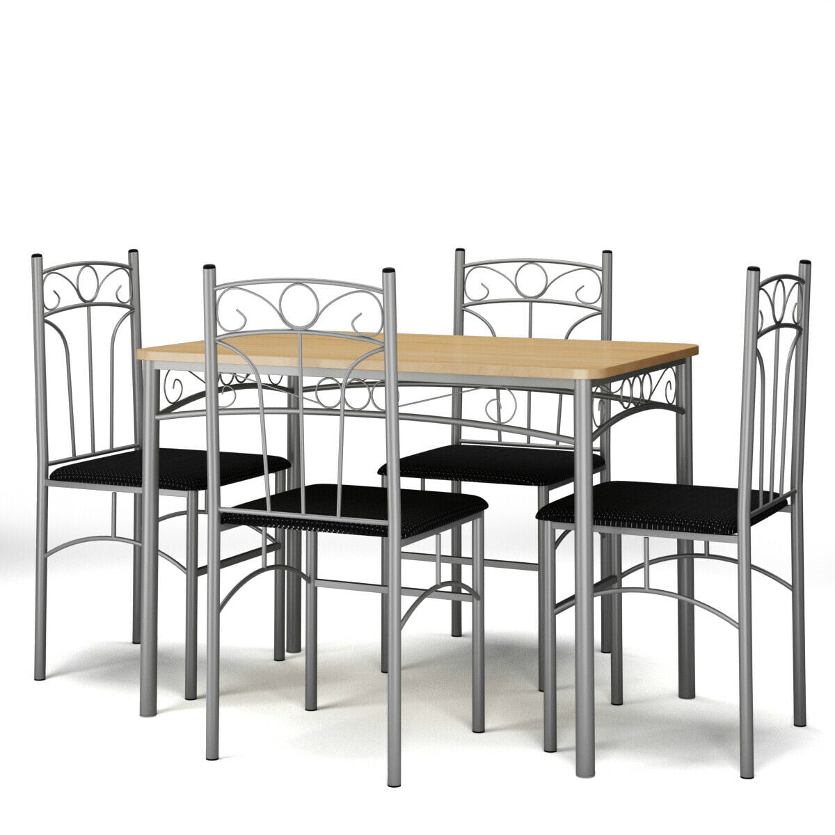 Home 5Pcs/set Black Metal Dining Table w/4Chair Breakfast Dinner Retro Furniture 