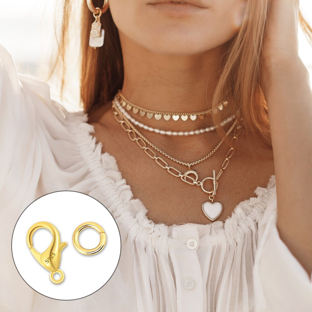 Lancharmed Gold Bracelet 14K Gold Plated Attachmentlobster Clasp 10 Open Jump Rings10 Necklace Jewellery Clasp Snecklace Extenders for Womens Classroom Valentines Gifts