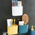 thumbnail image 5 of Nvzi Estante de almacenamiento de pared para baño de 3 piezas, lavabo doméstico, caja de almacenamiento no perforada, peine grueso, pasta de dientes, estante de almacenamiento para baño (naranja), 5 of 5