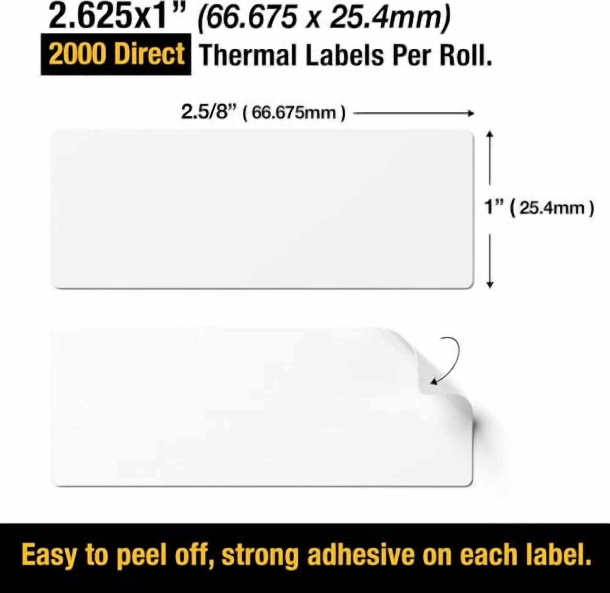 SJPACK 20 Rolls 1" x 2 5/8" Direct Thermal FBA SKU Blank Labels Barcode DIY Logo Sticker for Rollo & Zebra Printer (2000/roll)
