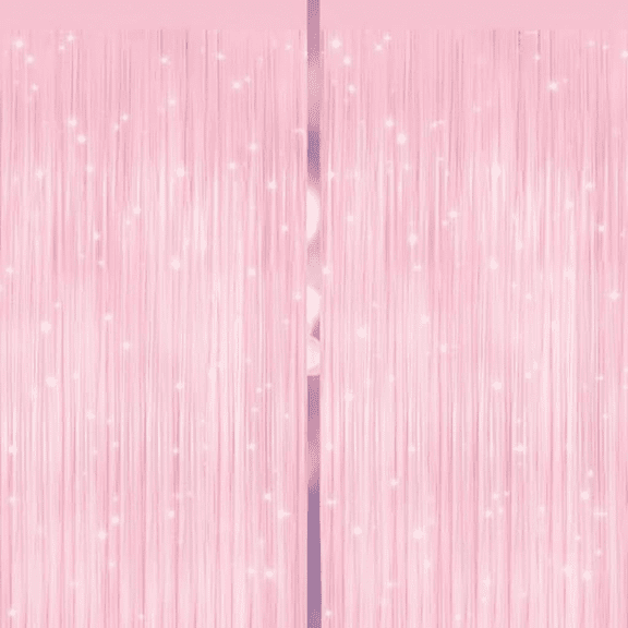 2 Pack Pastel Pink Metallic Fringe Curtains, Photo Booth Backdrop for Birthday Party Decor, Baby Shower Bachelorette Christmas Party Tinsel Foil Door Streamers