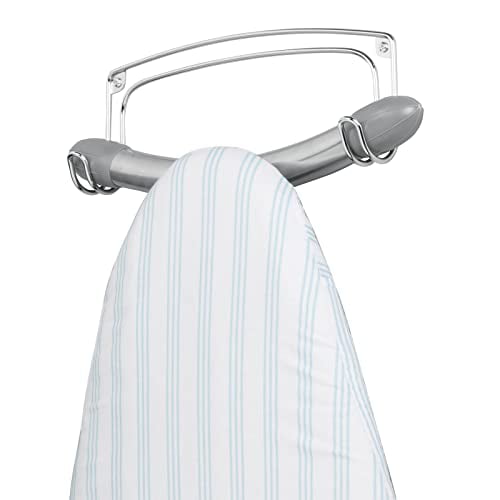 Utility Rooms Closets 2 Strong Hooks Hold Ironing Board Cleaning Brushes Garages White Coats for Laundry Rooms Towels mDesign Metal Wire Wall Mount Ironing Board Holder Spray Bottles 