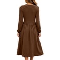thumbnail image 7 of MYAOYI Womens Long Sleeve Midi Dress Pleated A-Line Swing Dress with Pockets, 7 of 7