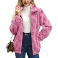 thumbnail image 5 of Women's Jacquard Check Plush Jacket, Stand Collar Full Zip Front, Loose Fit Fleece Coat, Long Sleeve Casual Outerwear, Soft Textured Winter Style Hot Pink XXXL, 5 of 5