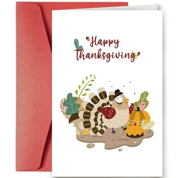 Happy Thanksgiving Card with Cute Turkey Design – Blank Inside for Personalized Messages – Includes Matching Envelope – Perfect Greeting Card for Friends and Family