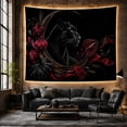 thumbnail image 6 of Black Panther Profile Among Red Flowers, Moody Gothic Style for Wildlife Lovers, Animal Wall Art, Housewarming Gift, Tapestry Wall Hanging for Bedroom and Living Room, 6 of 7