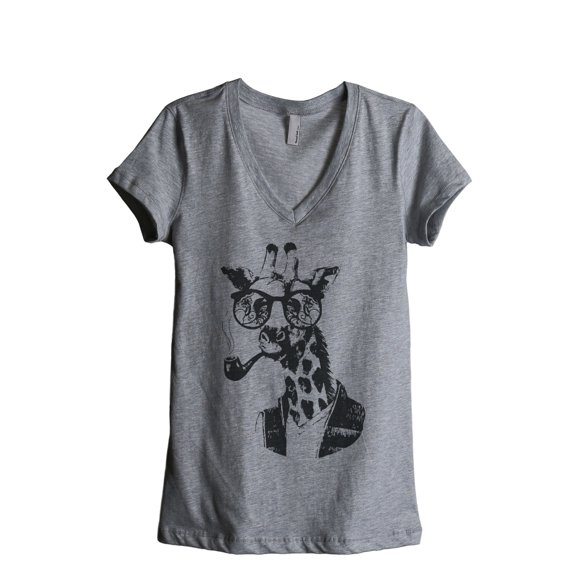 Thread Tank Hipster Giraffe Women's Relaxed V-Neck T-Shirt Tee Heather Grey Small