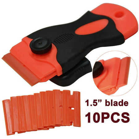 Car Care Tool，10Pcs Plastic Double Edged Razor Blades and Long Handled Mini Scraper Tint Tools Scraper Blades Remove Glue/Film Today's Special (Best Way To Remove Tint From Car Windows)