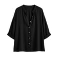 thumbnail image 7 of QASIEATN Women's Casual V Neck Button 3/4 Sleeve Linen Blouse Loose Fit Solid Color Tops for Summer Fall Fashion Outfits for Women, 7 of 7