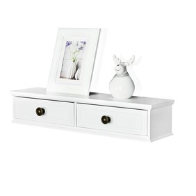 Homcom Wall Mounted Floating Storage Shelf With Deep Drawer