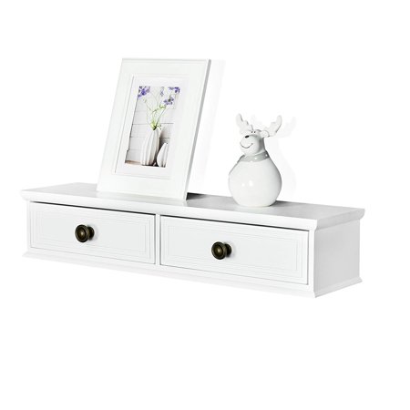 Welland Floating Shelf With Drawers Wall Mounted White Walmart Com