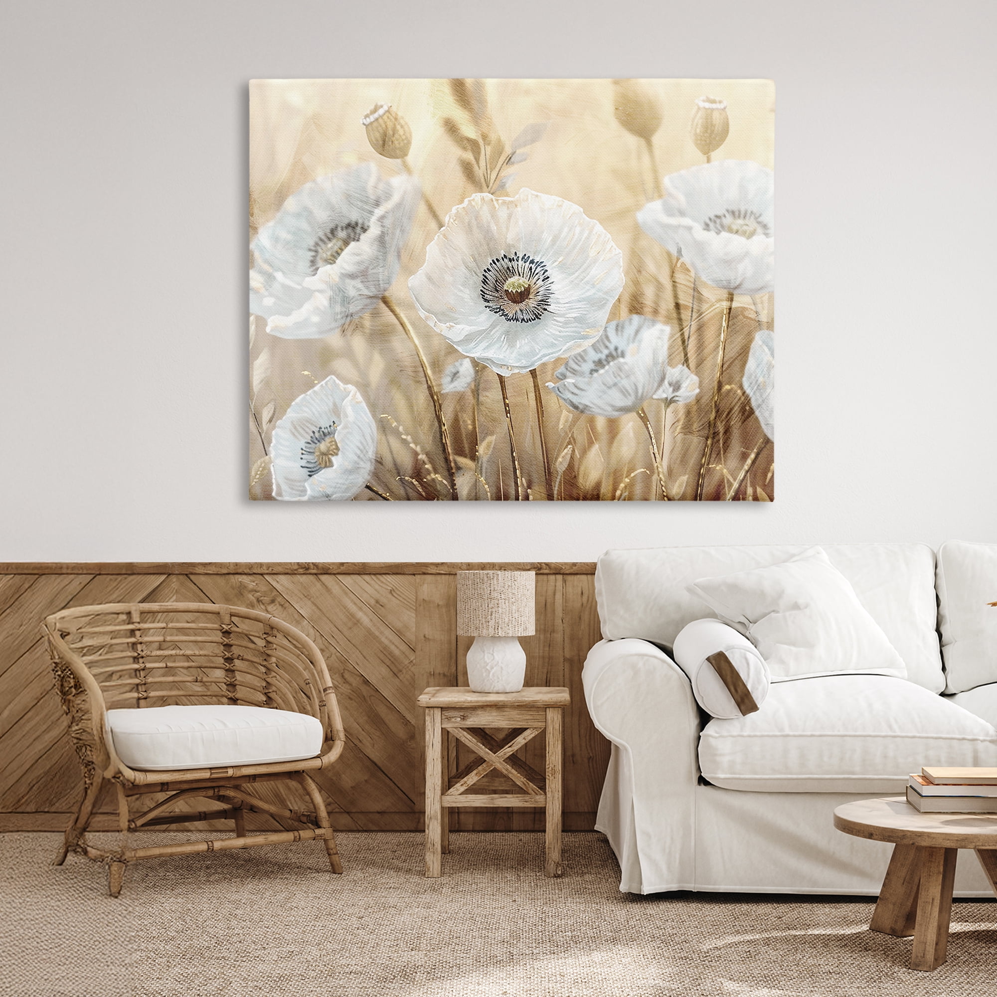 Stupell Industries White Poppies Beige Field Canvas Wall Art, design by Kim Allen