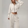 thumbnail image 2 of Women's Solid Color Waist Hooded Cardigan And Tied Pants Set, 2 of 2