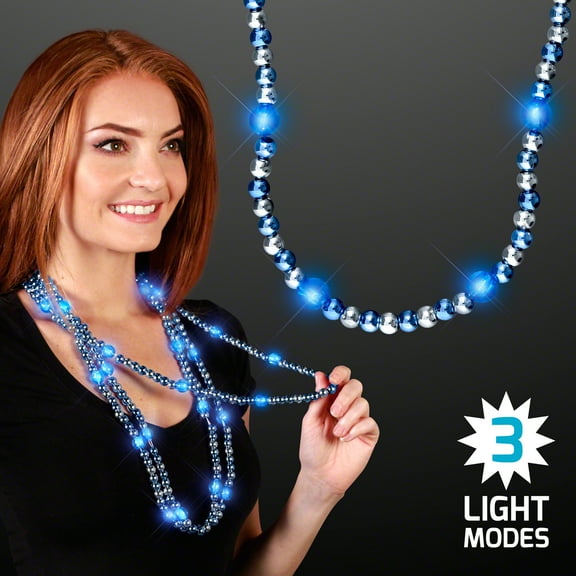 FlashingBlinkyLights Light Up Beaded Mardi Gras Necklace (Set of 12)
