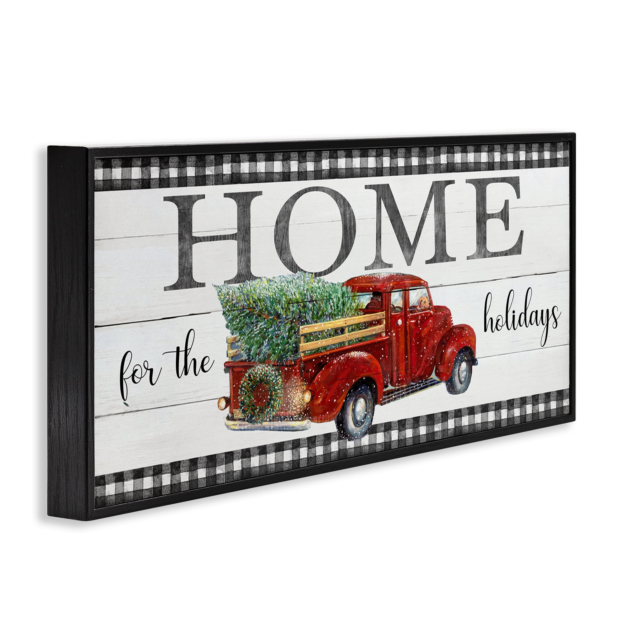 Stupell Industries Home For Holidays Truck Holiday Painting Black Framed Art Prints Wall Art, 30 x 13
