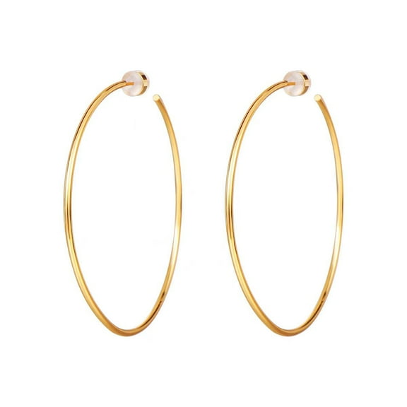 Women's Large Plain Hoop Earrings, 14K Gold Plated, Hypoallergenic, Round Style, S925 Silver Needles, Perfect Christmas Gift Choice