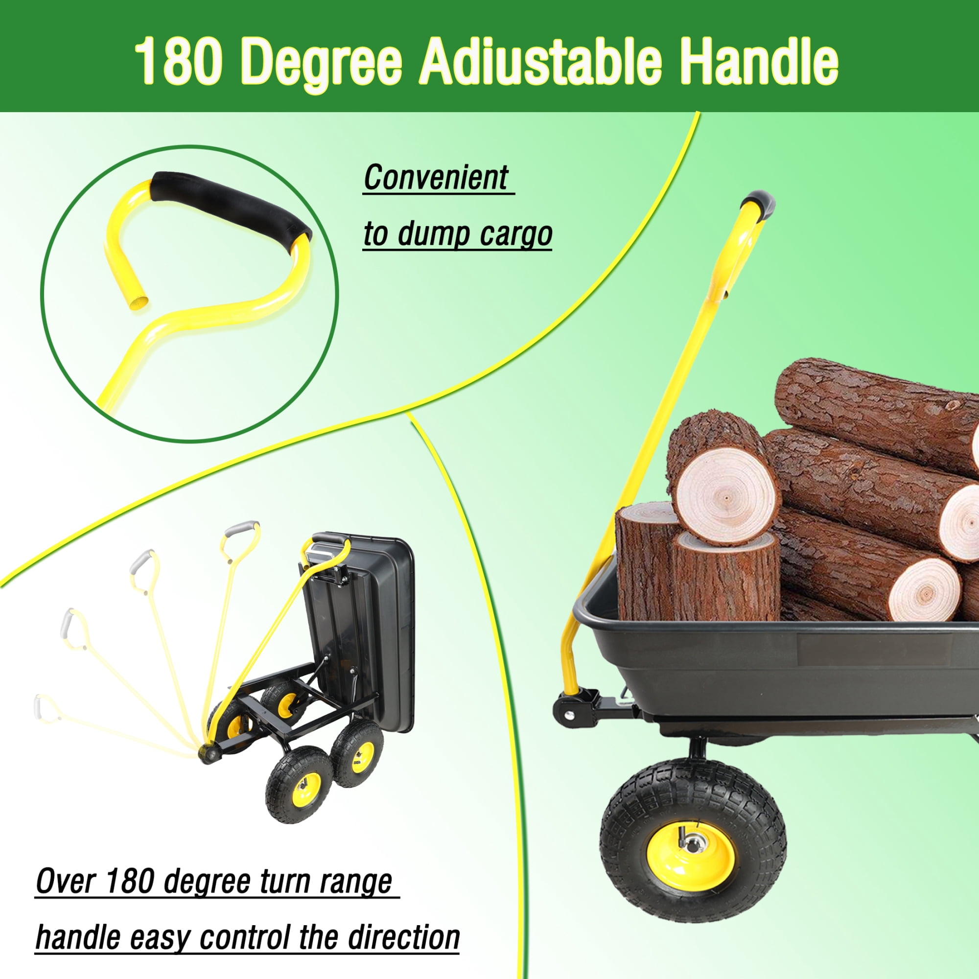 Leumius Garden Dump Cart,Folding Garden Dump Truck with Steel Srame,300lb Capacity,39.37x18.90 in,Black