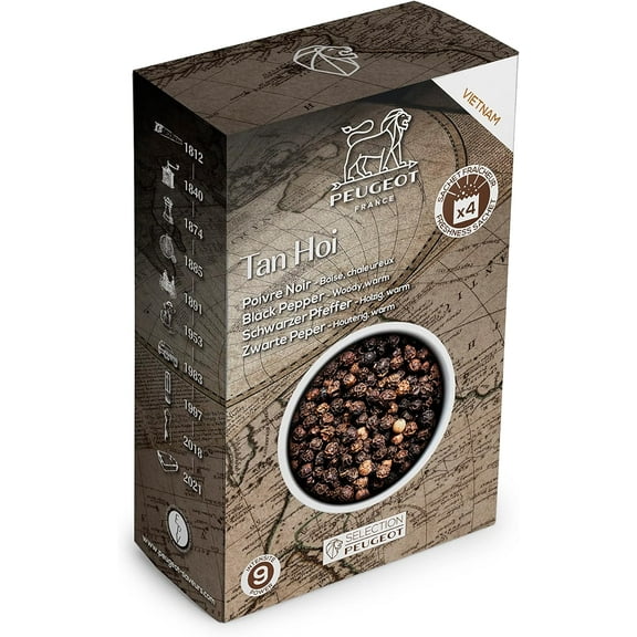 Peugeot Tan Hoi Vietnamese Black Peppercorns, 80g - 4 fresh sachets of 20g