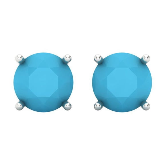 4 ct Screw-Back Stud Earrings for Women | 8.0mm Round Cut Simulated Turquoise | 18K White Gold