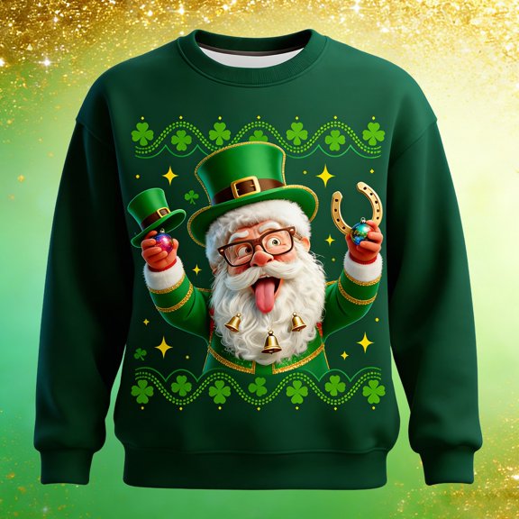 Men St Patrick's Day Sweatshirt Little Elf 3D Graphic Long Sleeve Crewneck Men Hoodies Green S