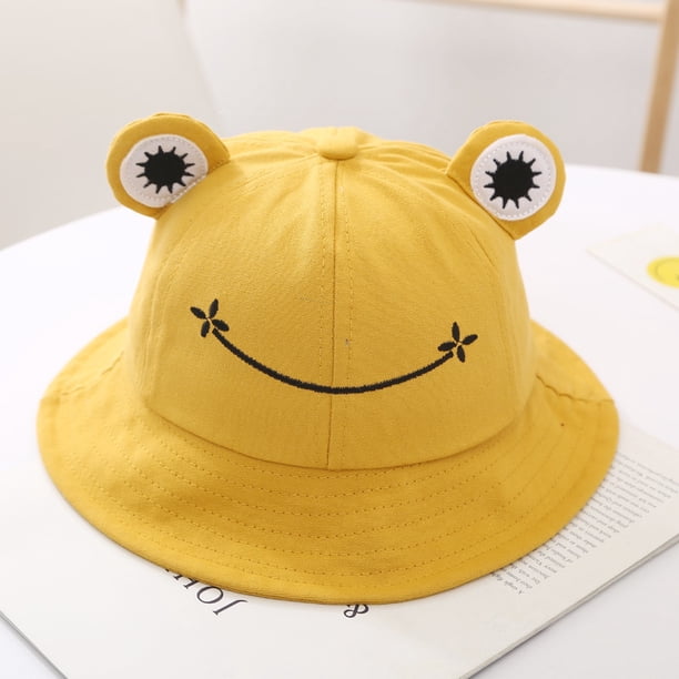 (Amarillo) Sombrero de rana para bebés y niños, lindo sombrero de pescador de rana, sombrero de pescador de algodón, sombrero de bebé lindo súper lindo sombrero de pescador fino de primavera y otoño