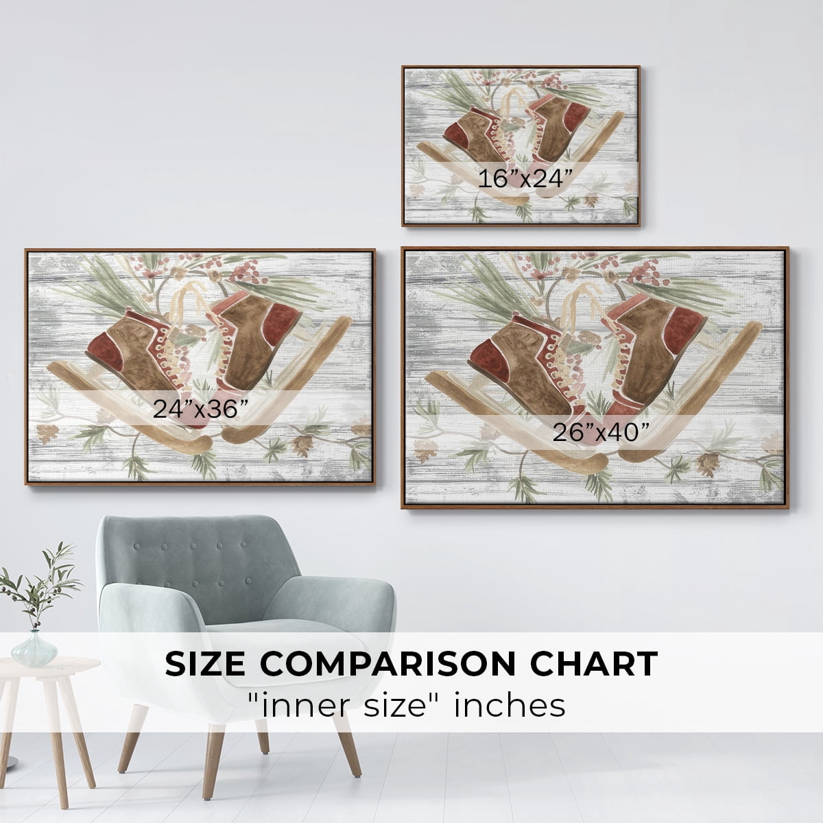 Pinecone Lodge Collection A - Framed Gallery Wrapped Holiday Canvas - 17 x 25 - Rosewood Frame