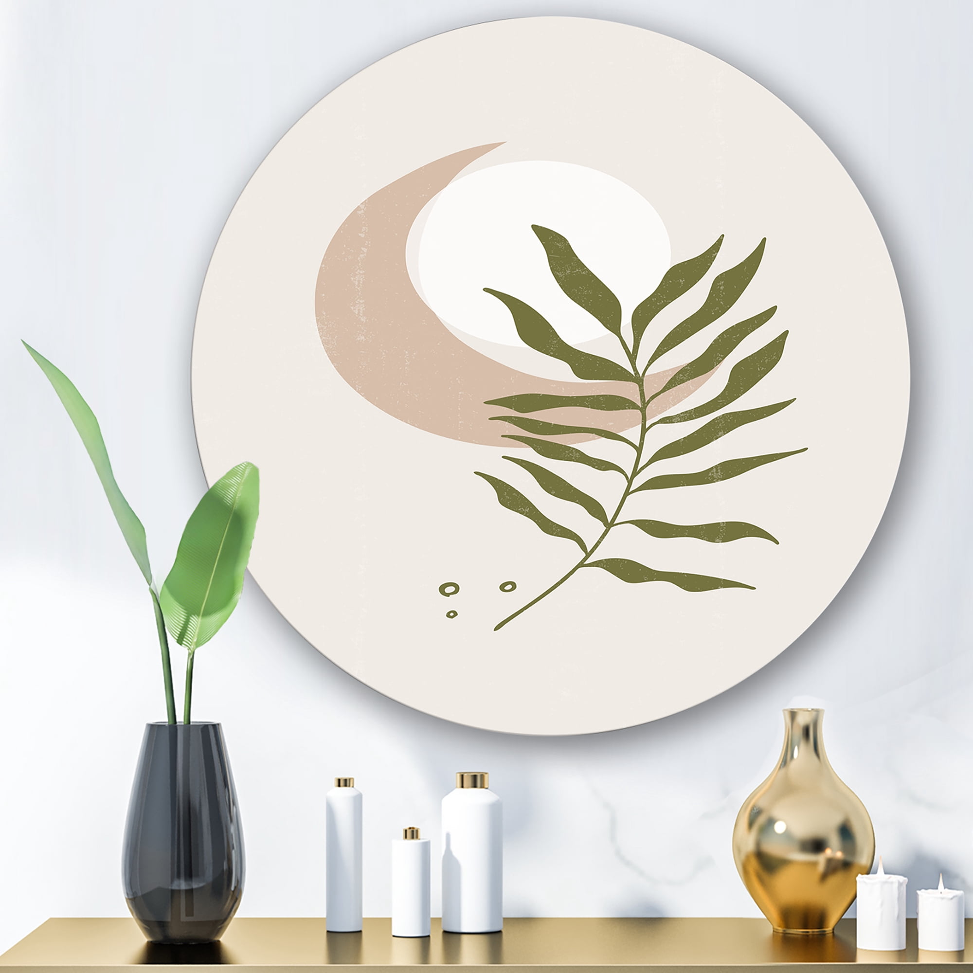 Designart 'Abstract Geometrical Leaf With Moon II' Modern Circle Metal Wall Art 11x11 - Disc of 11