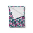 thumbnail image 2 of Floral Soft Flannel Fleece Throw Blanket, Pattern of Monstera Leaf Pink Flowers Tropical Arrangement, Cozy Plush for Indoor and Outdoor Use, 60" x 80", Pale Petrol Blue Teal, by Ambesonne, 2 of 5