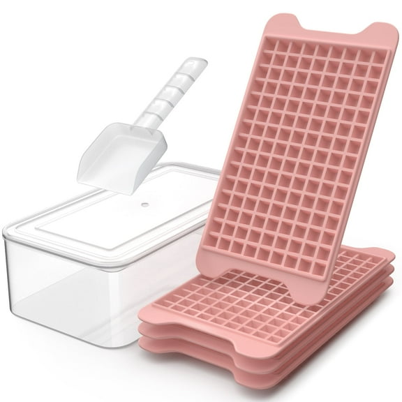 Mini Ice Cube Tray with Lid and Bin: 135×4 PCS Small Ice Trays for Freezer - Easy Release Nugget Ice Tray with Lid - Pink