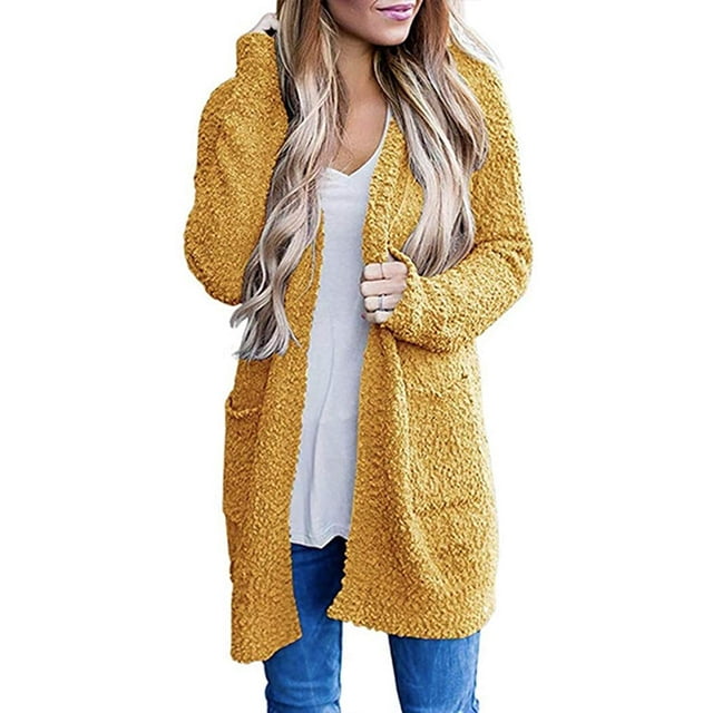 Chandails pour Femmes Cardigan Ouvert à Manches Longues en Tricot Doux avec Poches